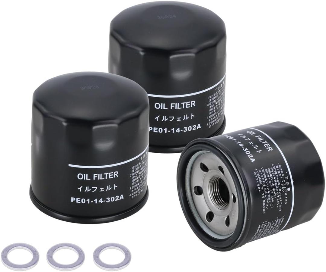 Kefly PE01-14-302A Engine Oil Filters Fits for Mazda 3 6 CX-3 CX-30 CX-5 CX-50 MX-5 Miata, with Drain Plug Gasket (3PCS)