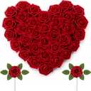 Lifewit Artificial Flowers, 50 Pcs Dark Red Foam Real Looking Roses with Stems, Fake Roses for DIY Wedding Bouquets, Centerpieces Arrangements, Valentine Decorations