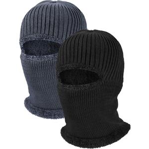 2 Pieces Winter Face Mask Ski Masks Warm Knitted Balaclava for Men Women Fleece Windproof Face Cover for Outdoor Sports (One Size, Black, Grey)