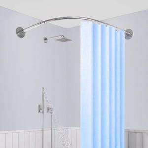 Silver L Shaped Shower Curtain Rod, 50"x50", Stainless Steel 304, No Drill Adhesive for Bathtub