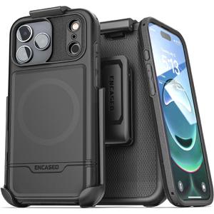 Encased for iPhone 17 Pro Max Phone Case with Belt Clip, (Rebel Armor) Protective Case with Camera Control Button and Holster (Compatible with MagSafe) Black