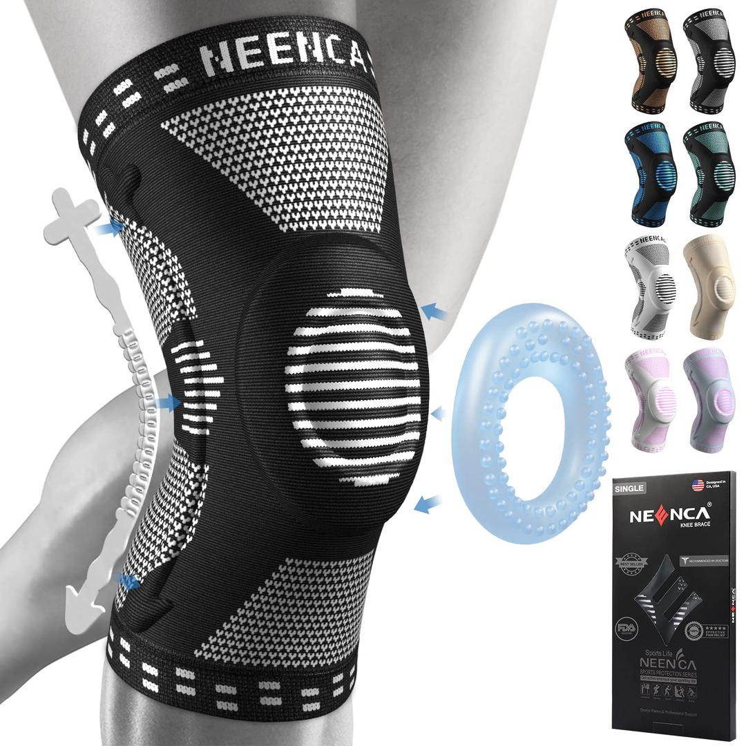NEENCA Professional Knee Brace, Compression Knee Support with Patella Gel Pad & Side Stabilizers, Medical Knee Sleeve for Pain Relief, ACL,PCL, Meniscus, Injury Recovery, Arthritis, Sports, Workout, L