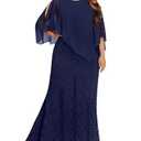 Plus Size Mother Bride Women Navy Blue Lace Long Cape Formal Wedding Guest Evening Gowns Bridesmaid Mermaid Prom Dress 26W