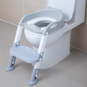 Potty Training Toilet Chair Seat with Step Stool Ladder for Kids and Toddler Boys Girls - Foldable Height Adjustable Children Toilet Training Seat with Safe Handles & Anti-Slip Pads, White-Grey (Grey-white)