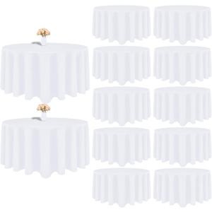 12 Pack White Round Tablecloth 120 Inch White Table Cloth Stain and Wrinkle Resistant Round White Tablecloths Reusable and Washable Polyester Fabric Table Covers for Buffet Wedding Party and Banquet (12 Pack - 120 Inch Round)