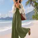 YESNO Casual Wide Leg Jumpsuits for Women Boho Floral Pleated Overalls Rompers Summer Outfits with Pockets 2XL P0D Solid Army Green (XXL)