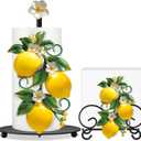 Shellwei 2 Pcs Lemon Paper Towel Holder with Round Base Lemon Bathroom Kitchen Decor Summer Yellow Rustic Napkin Holder Set for Tables Home Bathroom Kitchen Countertop Accessories Party Favor Gifts