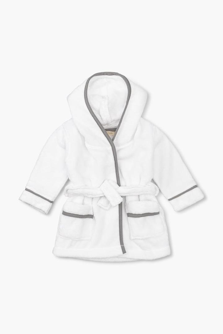 MONICA + ANDY Baby Organic Terry Bathrobe (2-3T, White + Grey)