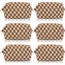 Checkered Makeup Bag Preppy Cosmetic Bag Bulk Brown Makeup Pouch Personalize Travel Toiletry Bag Organizer Cute DIY Makeup Brushes Storage Bag for Women