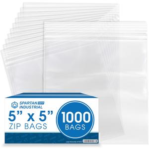 Spartan Industrial - 5 X 5 (1000 Count) 2 Mil Clear Reclosable Zip Plastic Poly Bags with Resealable Lock Seal Zipper