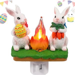 Easter Egg Bunny Campfire Flickering Night Light, Easter 3D Rabbit Night Light Plug in, Bunnies Figurine Lamps, Easter Decorations Indoor