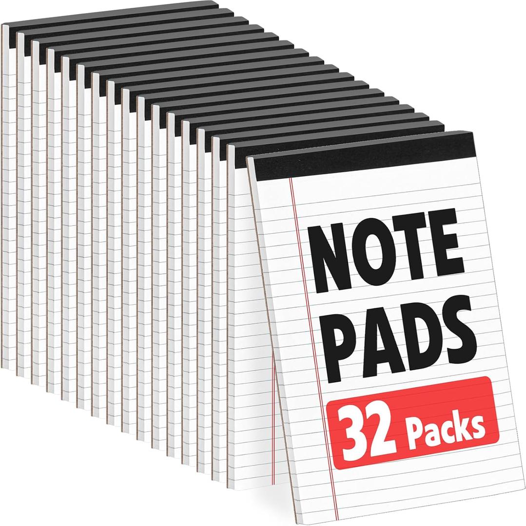 YesBes 32 Pack Note Pads Bulk, Small Legal Pads 5" x 8" Narrow Ruled Lined Writing Pad, 30 Sheets (60 Pages) Notepad for Office Home School, Perforated, Office Supplies