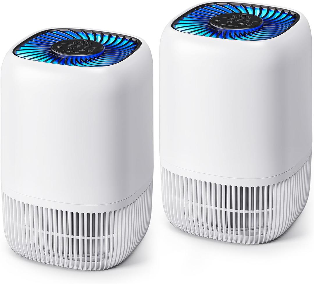 2 Pack of Air Purifier with High Efficience Filter, Fragrance Sponge Night Light Vital Breeze Timer 22dB, for Dust Pollen Smoke Odors, Office, Desktop, Home Bedroom Small Room, DH-JH12 White