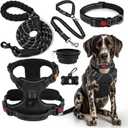 No Pull Dog Harness, Collar & Leash Set | Includes Dog Seat Belt, Collapsible Bowls & Poop Bag Dispenser. Ideal for Training, Walking, Hiking. Fits Small to Large Dogs(Black-L)