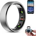 Smart Ring Health Tracker, Wireless Charging Case Fitness Ring, Brushed Stainless Steel Ring with Sleep and Exercise Tracking, Compatible with iOS and Android (Silver, 7)