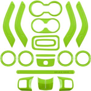 E-cowlboy 18 PCS Full Set Interior Decoration Trim Kit Steering Wheel Center Console Door Handle Air Conditioning Vent Cup Holder Gear Cover Trim for Jeep Wrangler JK JKU 2011-2018 4-Door (Green)