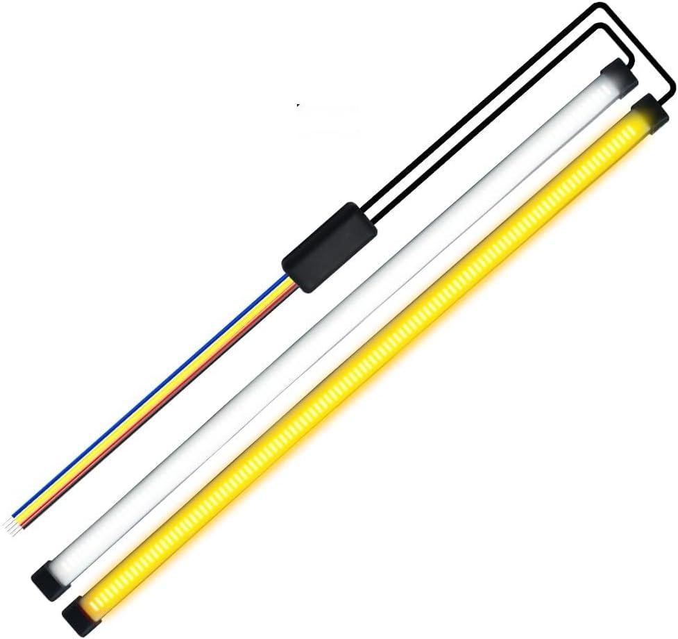 YEORO 11.8'' Universal Motorcycle LED Tail Light Strip, 3 in 1 Fuctions DRLs Brake Light White & Turn Signal Light Amber 108 LEDs Flexible Strip for Motorcycle,Car,ATV. (White+Amber)