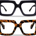 hoyuwak 2PCS Oversized Square Blue Light Glasses Big Frame Computer Eyewear Thick Fashion Clear Glasses for Women Fashion
