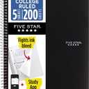 Five Star Spiral Notebook + Study App, 5 Subject, College Ruled Paper, 8-1/2" x 11", 200 Sheets, Fights Ink Bleed, Water Resistant Cover, Black (72081)