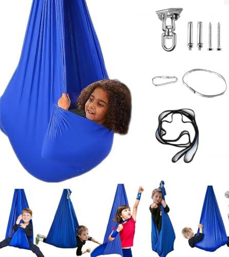 Aokitec Sensory Swing for Kids with Special Needs, Indoor Kids Swing Cuddle Hammock Chair Adjustable Aerial Swing for Children with Autism, ADHD, Asperger, Sensory Integration(Blue)
