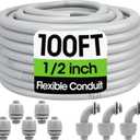 100FT Liquid-Tight Conduit and Connector Kit, 1/2 Flexible Non Metallic Electrical Conduit with 5 Straight and 3 Angle Fittings, PVC Conduit