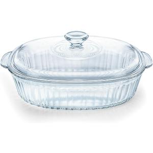 Luvan 2.8L/3Qt Glass Casserole Dish with Lid, Ribbed Oval Glass Baking Dish for Oven & Microwave, Clear Lead-Free Covered Casserole Cookware, Versatile Deep Glasses Food Container for Baking, Cooking