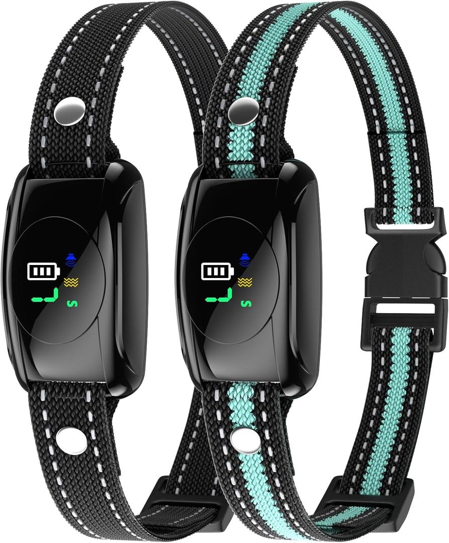 Bark Collar, 2 Pack No Shock Bark Collar for Large & Medium Dogs - Safe & Humane Barking Collar with Beep Vibration & 7 Sensitivity Levels, 100% IPX7 Waterproof Dog Training Collar Indoor Outdoor Use (Black Green)