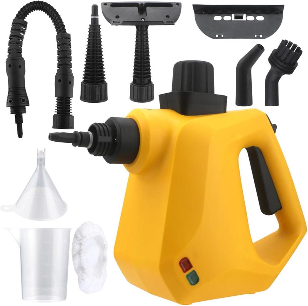 Handheld Pressurized Steam Cleaner for Home Use with Safe Lock & 9 Accessories, Portable Steamer for Cleaning Bathroom Kitchen Tile Grout Window, Yellow