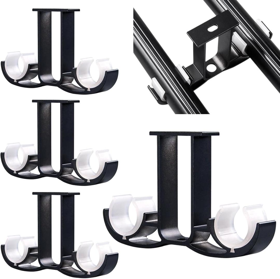 4 Pcs Double Curtain Rod Brackets, Aluminum Alloy Ceiling Mounted Curtain Pole Holders, Window Drapery Rod Hanging Supports
