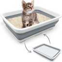 Fhiny Open Cat Litter Box, Kitten Potty Pan Semi-Enclosed Foldable Waterproof Travel Toilet for Indoor Cats Small Pet Kitty Rabbit Supplies Easy to Clean and Assemble 14.6"10.6"