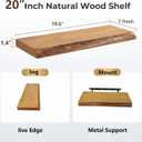 Floating Shelf, Solid Wood Wall Shelf, Rustic Wooden Floating Shelves for Wall, Farmhouse Wall Mounted Shelf for Bathroom, Living Room, Kitchen, Bedroom, Storage & Display (Natural Wood, 20 Inch)