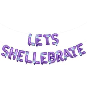 Let's Shellebrate Birthday Decorations Purple Let's Shellebrate Foil Balloon Banner with Iridescent Sea Shell Cards Kit for Mermaid Birthday Party Beach Wedding Coastal Bachelorette Party Supplies