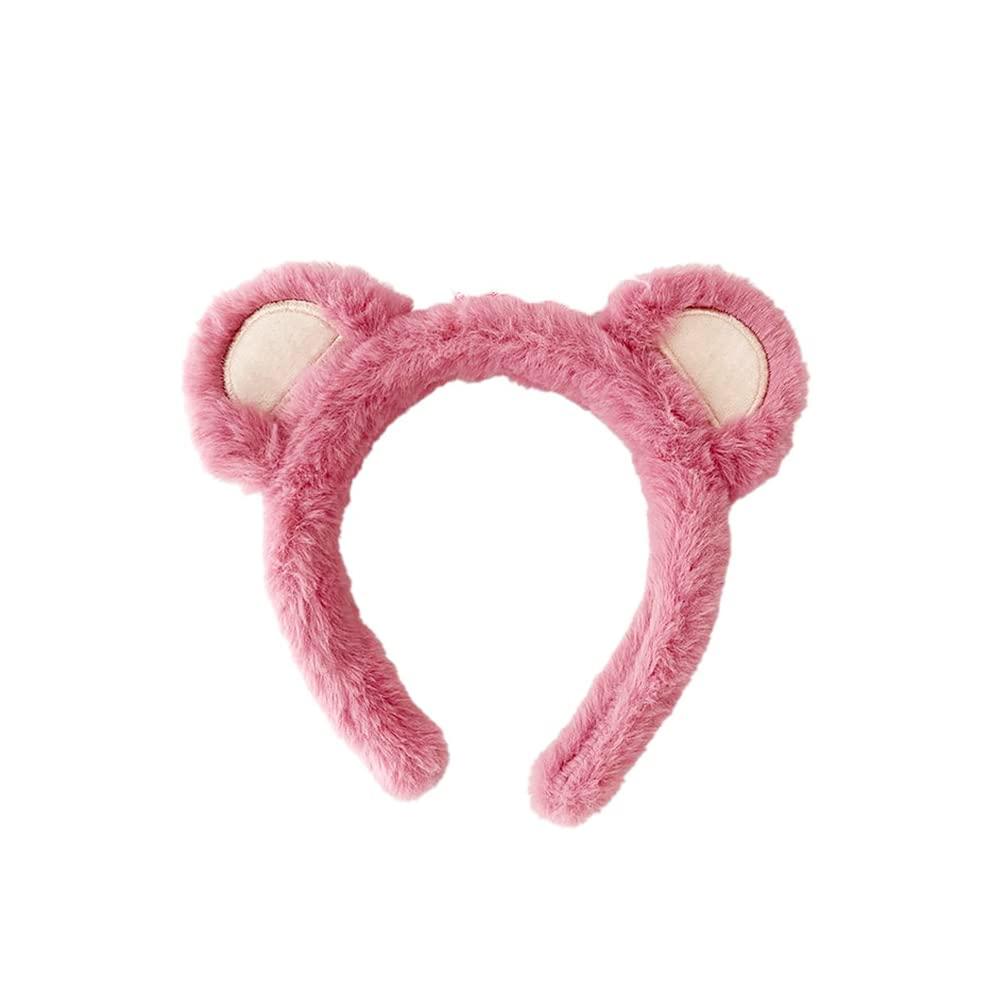 Bear Ears Cute Headband Fluffy Hairband, Animal Head Wear for Party Celebrations Cosplay Dress up Costume Makeup Washing Face Adults Women Gift (Pink)