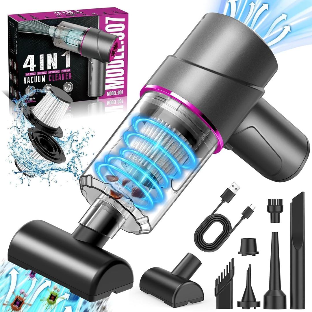4-in-1 12000Pa Strong Suction Wireless Handheld Car Vacuum Cleaner, 5000mAh Strong Power Vacuum and Air Duster, 120W Portable Vacuum for Car, Home, Office & Pet