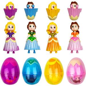 Pinkiwine 4 Pack Jumbo Princess Deformation Eggs Prefilled Easter Eggs with Toys Inside for Kids Girls Boys Easter Gifts Easter Basket Stuffers
