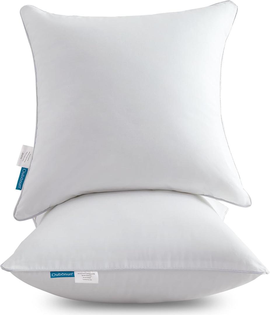 Oubonun 16 x 16 Throw Pillow Inserts Set of 2-100% Cotton Cover - White Couch Bed Decorative Pillow Pair, 2 Count