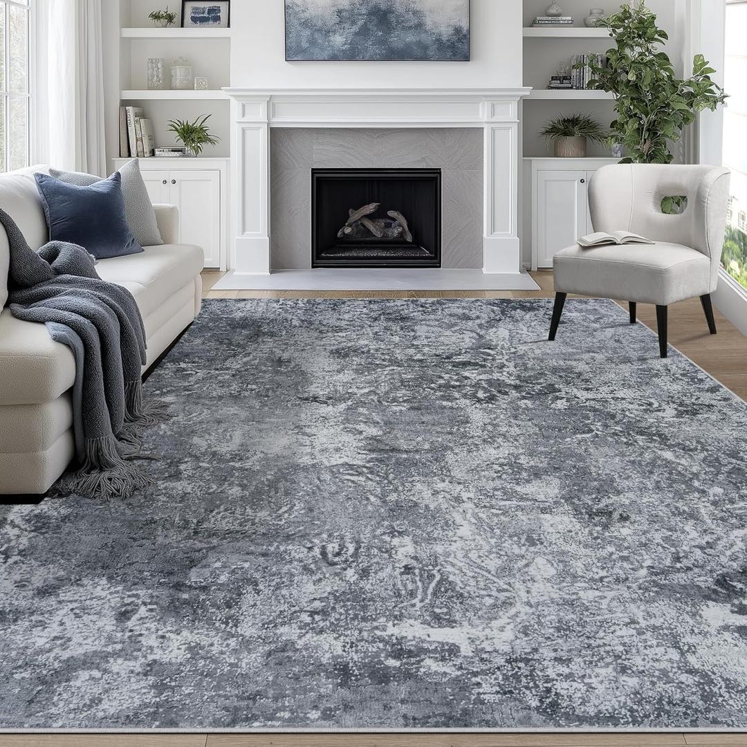 8x10 Area Rugs for Living Room Rug Washable: Abstract Large Rug for Dining Room Bedroom Carpet Non Slip 8 by 10 Indoor Modern Nursery Home Office Black