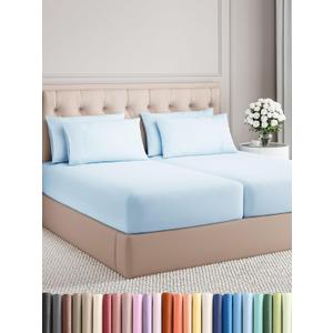 Split King 7 Piece Sheet Set - Cooling Sheets for Hot Sleepers - Hotel Luxury Bedding Set with 8-16 Inch Deep Pockets - 1 Flat & 2 Fitted & 4 Pillowcases - Soft, Easy Care & Wrinkle Free - Baby Blue