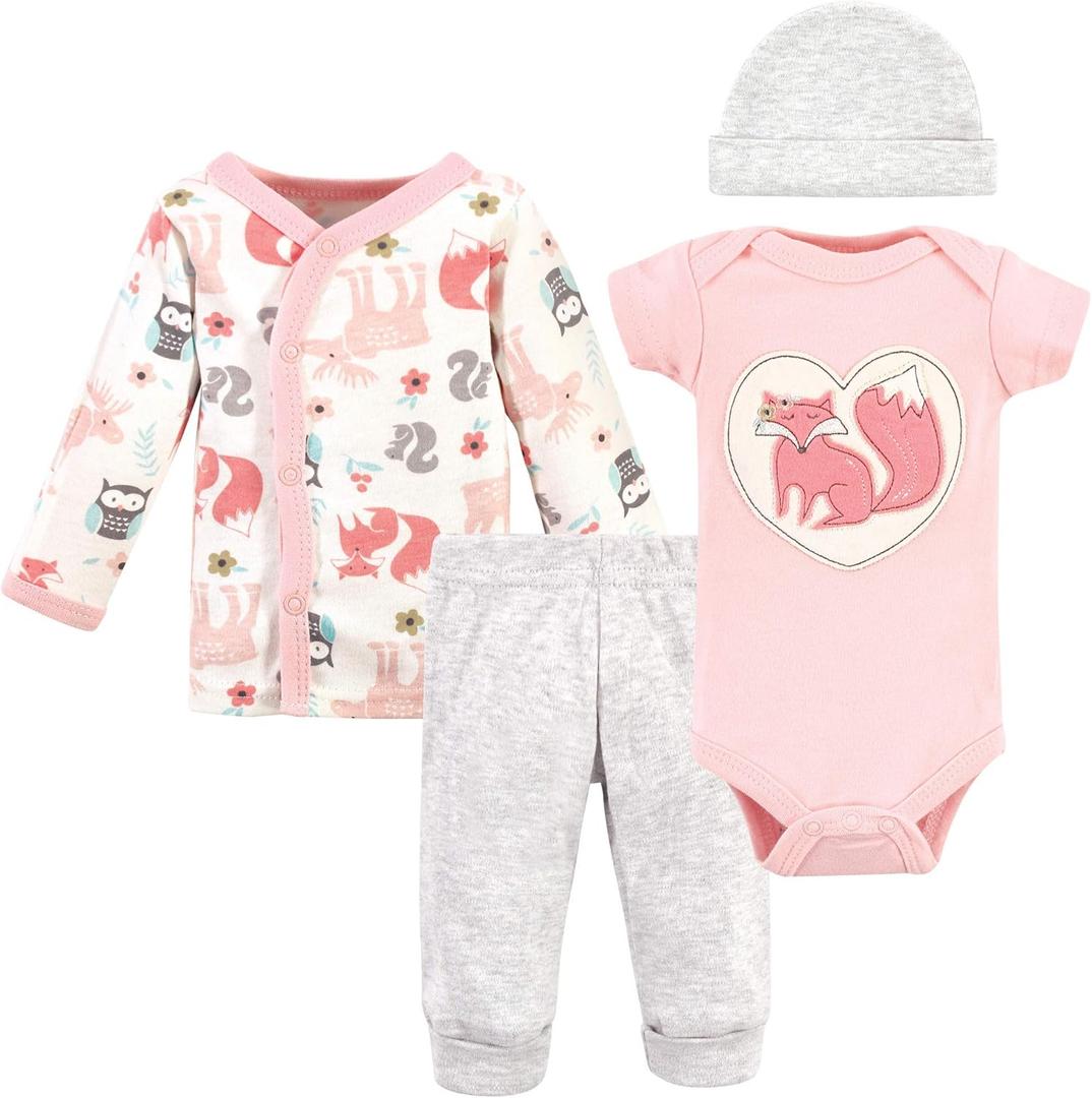 Hudson Baby Unisex Baby Preemie Layette Set 4-Piece (Pink Fox)