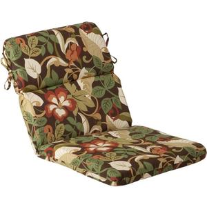 Pillow Perfect Floral Indoor/Outdoor 1 Piece Split Back Round Corner Chair Seat Cushion with Ties, Deep Seat, Weather, and Fade Resistant, 40.5" x 21", Brown/Green Coventry, 1 Count