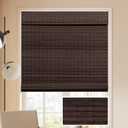 LUCKUP Cordless Bamboo Roman Blinds Shades for Indoor Windows-Blackout Room Darkening Roman Blinds with 6" Valance Cover Enhanced Privacy, 38" W x 64" H