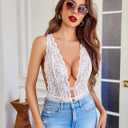 Avidlove Women Teddy Lingerie Sexy Lace Deep V Neck Bodysuit One Piece Nightie (Large, White)