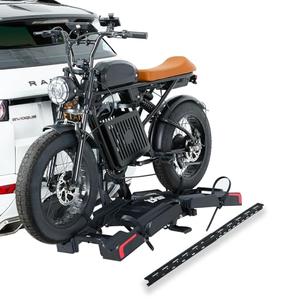 Ebike Rack with Ramp for 2 E-Bikes 200 lbs Capacity Fits 5" Fat Tire, Hitch Bike Rack for Cars SUVs Trucks with 2" Receiver, Foldable Tilting Locking No Assembly Needed E-Bike Platform Carrier