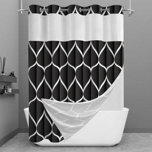 Yiatn No Hook Black Shower Curtain with Snap in Fabric Liner Set - Hotel Style with See Through Mesh Top Window - 71x74 INCH