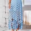 Cicy Bell Womens Hollow Out Maxi Skirts Summer High Waisted Boho Fringe Hem Long Skirt (Blue, S)
