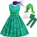 Girls Disgust Costume Dress Kids Green Fancy Dress up Halloween Carnival Party Cosplay Costume