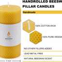 3PCS Beeswax Pillar Candles,Large Handmade Pure Beeswax Rolled Candle,Unscented & Dripless & Smokeless, 3 * 6"