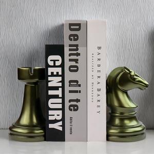 jinhuoba Decorative Bookends Chess Bookends, Aeneous Heavy Book Ends Stopper, Modern Book Ends for Shelves Office Home Desk Bookrack, 7"(L) x4(W) x7(H), 1Pair/2Piece