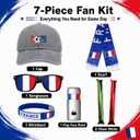 France Soccer Fan Gear Set, 7 Pcs 2026 Game Day Accessories with Hat, Scarf, Flag Sunglasses, Wristband, Flag Face Paint & Cheer Sticks, Soccer Party Supplies for Watch Parties (Gray)