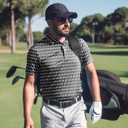 Mens Golf Shirt Short Sleeve Dry Fit Moisture Wicking Performance Collared Funny Print Golf Polo Shirts for Men (Black, M)